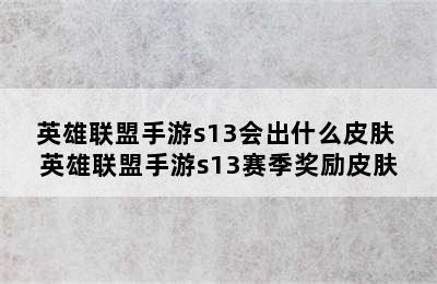 英雄联盟手游s13会出什么皮肤 英雄联盟手游s13赛季奖励皮肤